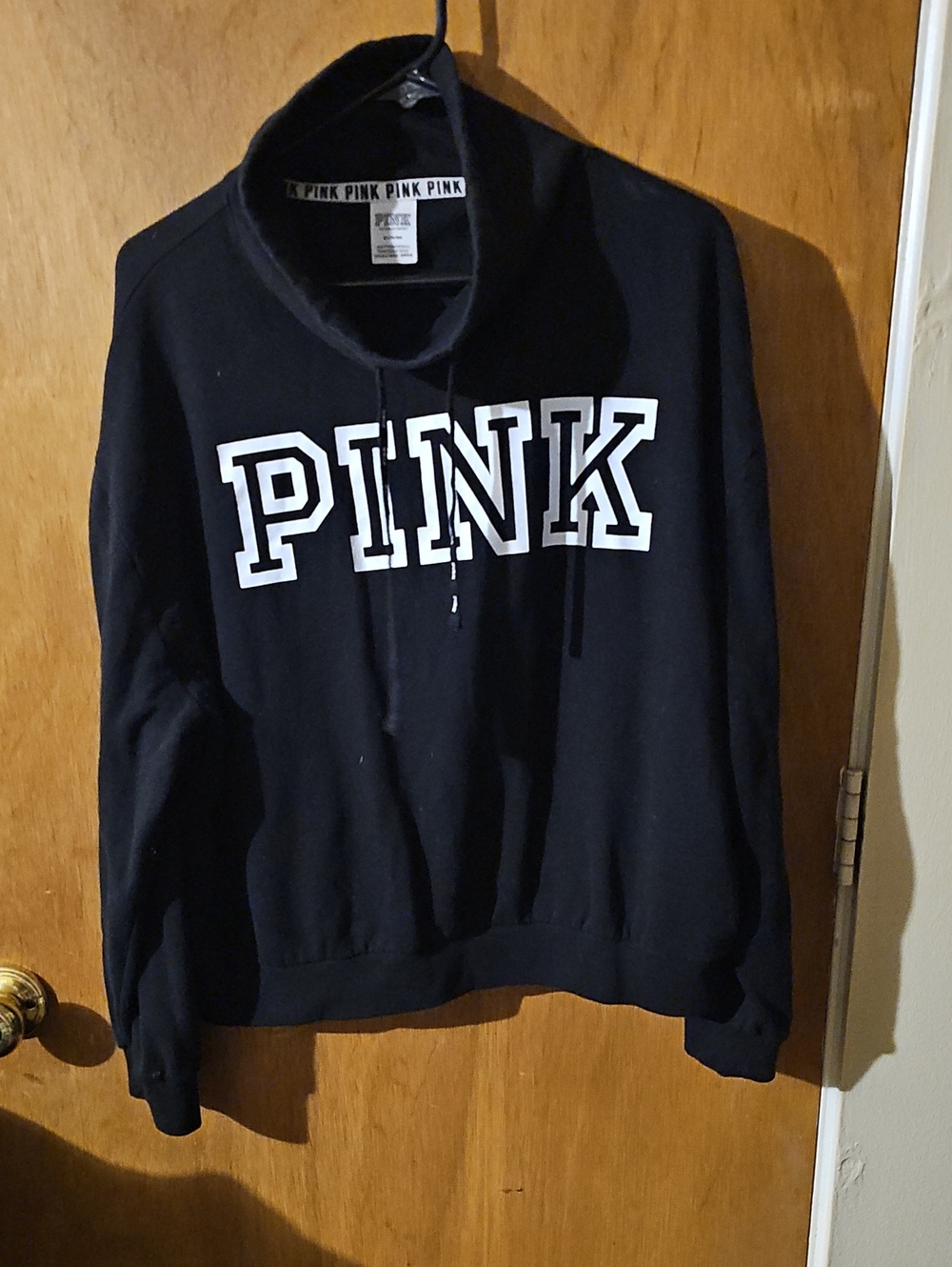 PINK Victoria's Secret Black Funnel Neck Pullover with White Logo